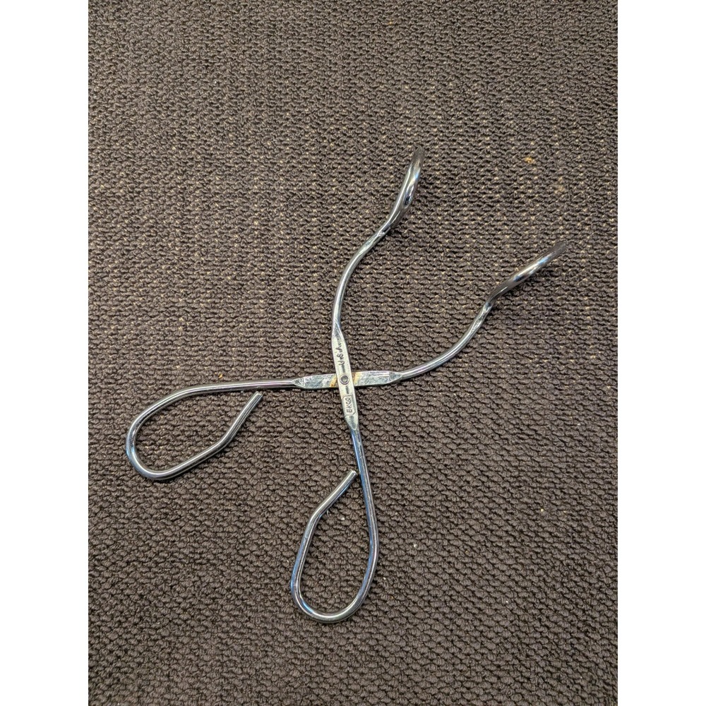 Vintage Ekco USA Chrome Scissor Tongs Mid-Century Serving